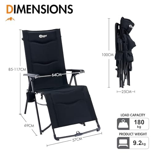 Portal Reclining Camping Chair Garden Chairs Sun Lounger Bundle-Fold Zero Gravity Chairs Heavy Duty 180kg Support Deck Chair with Leg Rest Adjustable Lounge Chair for Outdoor Patio Beach Indoor — view 6