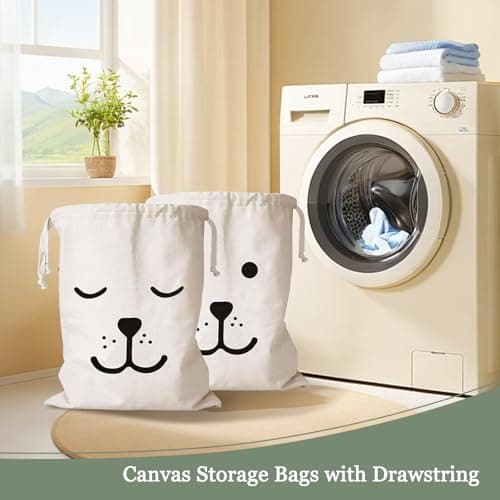 2pcs Drawstring Laundry Bags, Canvas Laundry Bag 60 × 50cm, Large Laundry Storage Bag with Drawstring for Clothes Toys — view 5