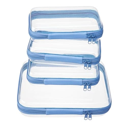 WELPIRT Clear Zipper Pouches,Hard Shell Zipper Case, Toiletry Bag for Travel, CLear Diaper Bag, Toiletry Pouch, Travel Organizer, Cosmetic Bag,Toy Storage Bins, Blue, M+3S, Blue