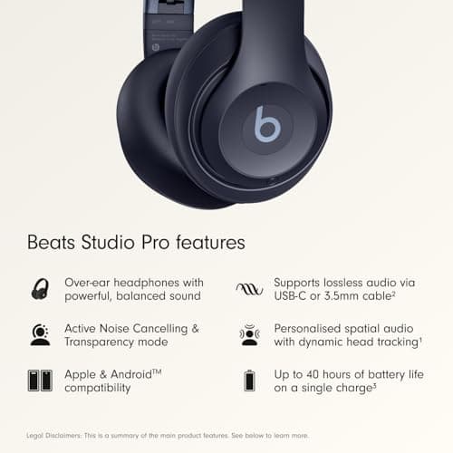 Beats Studio Pro – Wireless Bluetooth Noise Cancelling Headphones – Personalised Spatial Audio, USB-C Lossless Audio, Apple & Android Compatibility, Up to 40 Hours Battery Life – Navy — view 2