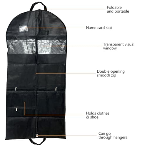 Vnvnvnv 51" Dress Bags Covers Long Suit Covers For Men Women with 4 Pockets — view 4