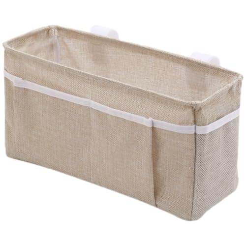 BESPORTBLE Bedside Hanging Storage Bag for Dormitory and Car Use, Beige Cotton Linen Organizer with Multiple Pockets, Bedside Phone Holder and Small Item Storage for Bedroom and Travel
