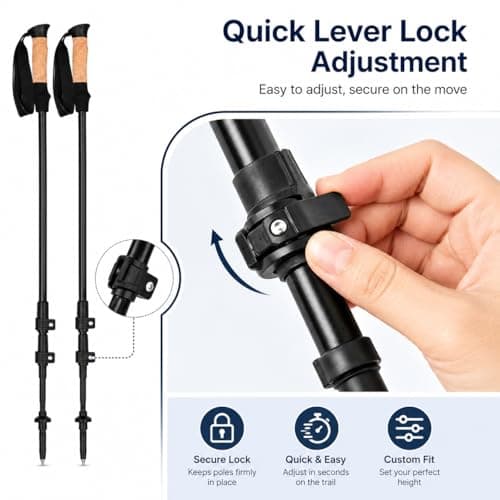 Trekking Poles, Pair of Lightweight 7075 Aluminium Walking Poles, Adjustable 62–137cm Hiking Sticks with Cork Handles, Collapsible Walking Poles for Men, Women, Seniors, Hiking, Camping & Travel — view 6