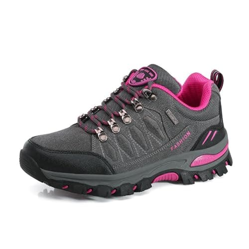 VLOOKST Hiking Boots Mens Outdoor Non-Slip Lace-up Walking Trekking Shoes Sneaker for Climbing Backpacking Camping,8018 Grey Rose,3.5 UK
