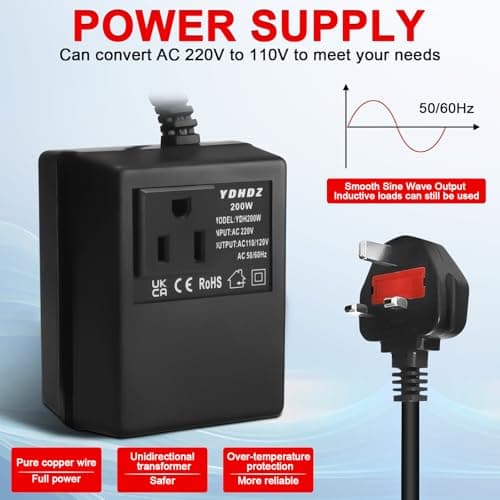 200W Step-Down Power Supply voltage converter 220V/240V to 110V/120V(UK Plug), Smart and Efficient Temperature-Protected Adapter, Suitable for WiFi, POS Machines and Power Bank — view 3