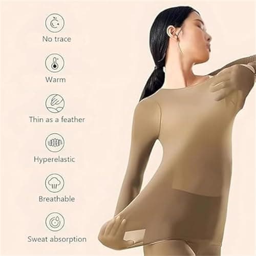 Ultra-thin Seamless Thermal Underwear for Women Winter Base Layer Set (L(40-60kg),Purple) — view 5