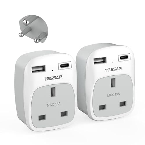 TESSAN UK to India Plug Adapter, Type D Indian Travel Adapter with USB C