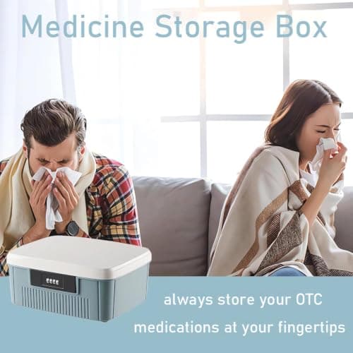 Chiziyixin 2 Layer Medicine Storage Box,Medication Lock Box with 4 Digital Code,Portable Handle,Removable Tray,Lockable Medical Storage Organiser for Home Cabinet School Office 25X21X11.5cm (Blue) — view 6