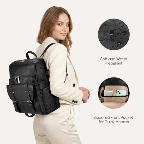 RAINSMORE Backpack Womens 13.3 inch PU Leather Rucksack Bag for Women — view 2