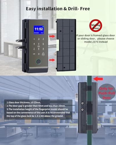 Smart Glass Door Lock,Perfiware 4in1 Biometric Fingerprint Glass Door Locks LG2315,2024 Drill-Free Keyless Entry Upgraded Door Locks,Great for Office,Home,Hotel,Apartment — view 2