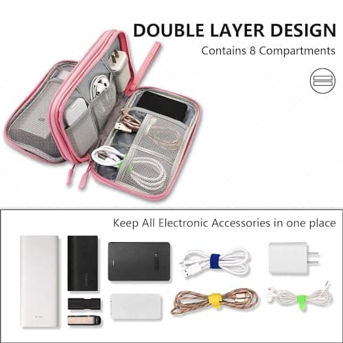 Teskyer Travel Cable Organiser Bag, Travel Essential, Pink — view 2