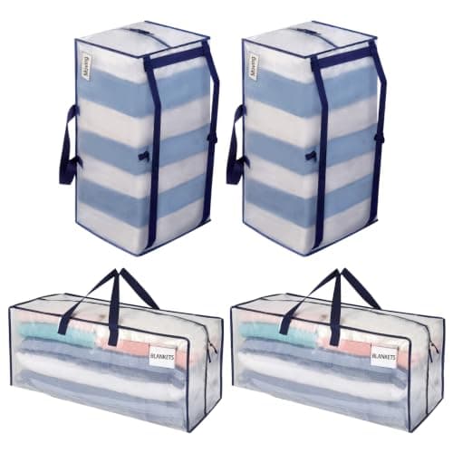 VENO 4 Pack Heavy-Duty Moving Bags Extra Large W/Backpack Straps, Moving House Essentials, Strong Handles & Zips, Clothes Storage, Packing, Laundry Bags, Reusable and Sustainable (Clear, 4 Pack)