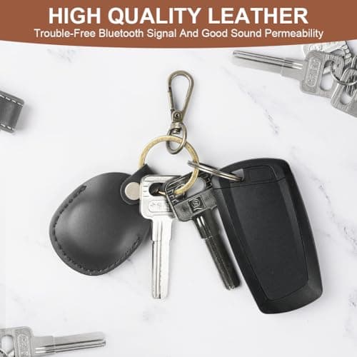 Ainiv Protective Case Compatible with Apple Airtag Pendant, Case with Anti-Loss Key Fob, Pendant for Airtag Made of Leather, Scratch Resistant Holder Cover for AirTag, Key, Pet Collar, Luggage-Black — view 5