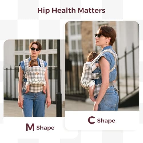 Momcozy Baby Carrier for 3-24M, Waist 64-127cm, Cotton Linen Slate Checker — view 5