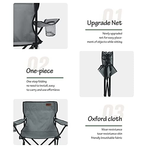 Rainberg Folding Camping Chairs, Comfortable Heavy Duty Structure, Extra Wide Garden Chair with Hard Armrest, Foldable Fishing Chair Outdoor Fold up, Cup Holder with Carry Bag. (Pack of 2, Grey) — view 5