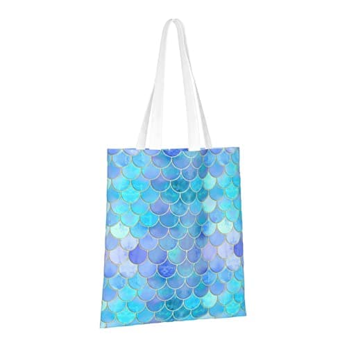 Reusable Starfish Coastal Wool Printing Tote Shopping Bag, Washable Tote Bag, Women'S Shoulder Bag, Gold Mermaid Scale, One Size — view 3