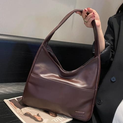 JIABAOZ Leather Tote Bag for Women Large Slouch Hobo Bags Shoulder Purse Work Travel Tote Handbag Autumn Winter Trends Retro Hobo Bag (coffee) — view 2