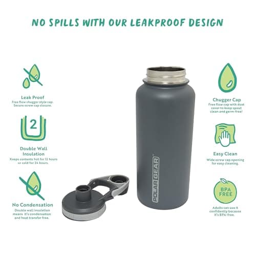 Polar Gear 1L Insulated Water Bottle - Double Wall Vacuum + Dust Cover Cap — view 5