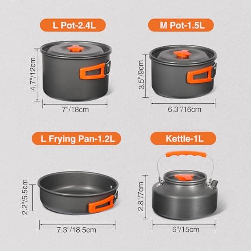REDCAMP 23 PCS Camping Cookware Set for Family, Compact & Folding Backpacking Cookset for 4-5 Persons, Anodized Aluminum Lightweight Camping Pots and Pans Set — view 3