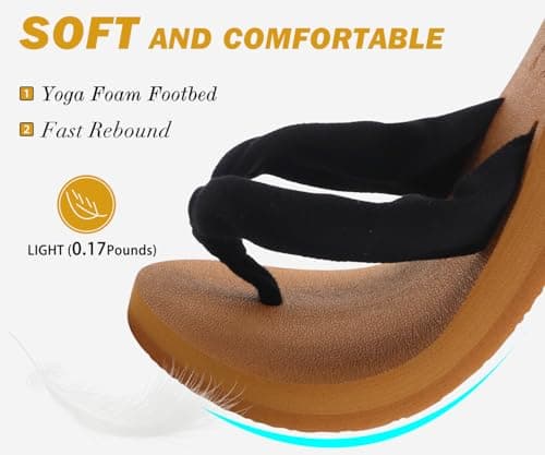 KuaiLu Flip Flops Women Fabric Support Sandals Beach Thong Black Khaki 5 — view 3