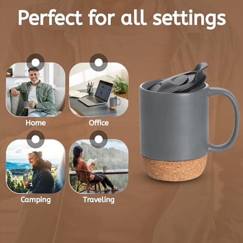 Ceramic Travel Mug with Handle, Lockable Lid, Heat Proof Base - Dark Grey — view 6