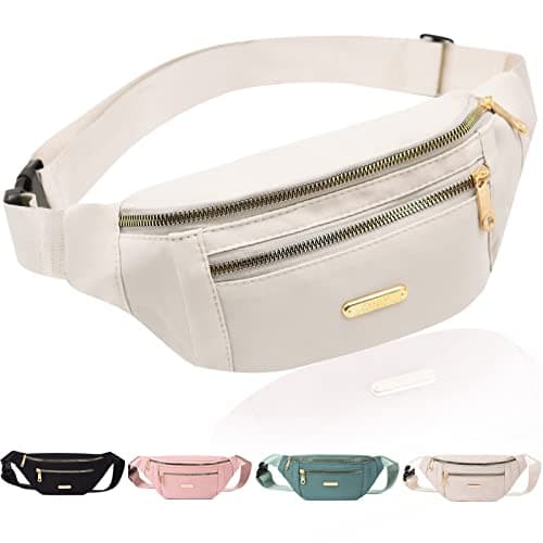 Alviller Fanny Pack Fashionable Waist Bag Casual Travel Bum Bag with 3 Zipper Pockets for Women Men Sports Running Hiking Jogging (Beige)