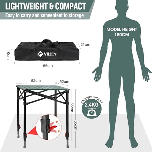 VILLEY Folding Camping Table, Lightweight Aluminium Portable Table (Medium) — view 3