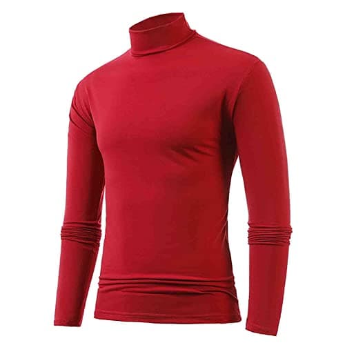 Men's Long Sleeve Turtleneck Thermal Shirt, Lightweight Base Layer Undershirt Pullover Made from Soft Breathable Fabric, Ideal for Layering, Cold Weather and Daily Casual Use(Wine, M)