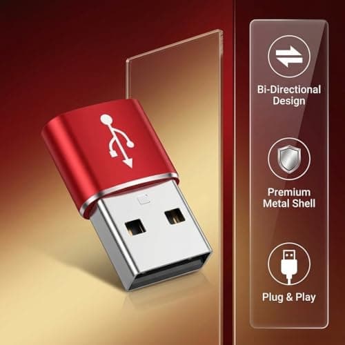 USB C to USB Adaptor, USB to USB C Adapter 2Pack, Type C Female to A Male Charger Cable Converter Compatible with Notebook, Tablet, Smartphone, iPad 10 Air 4 5,Apple 15 14 13 12 Pro Max (Red) — view 3