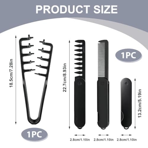 Texture Comb, Texture Wide Tooth Comb, Dual Tool Set for Men's Hair Styling, ABS Material Black, Volume Boosting Tool for Daily Grooming Home Barber and Travel — view 3