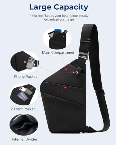 OSOCE Anti Theft Travel Bag, Mens Sling Chest Bag, Crossbody Multi Pockets Shoulder Bag Water-Resistant Bags Cover Pack Casual Cycling Hiking for Men Women — view 5