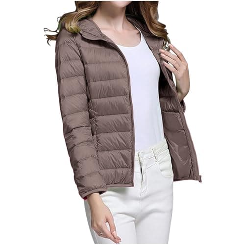Packable Lightweight Down Jacket Womens Cropped Puffer Jacket,Ultra Light Hood Puffer Jacket,Long Sleeve Zip Up,with Pockets,Short Bubble Overcoats Winter Warm Outwear — view 4