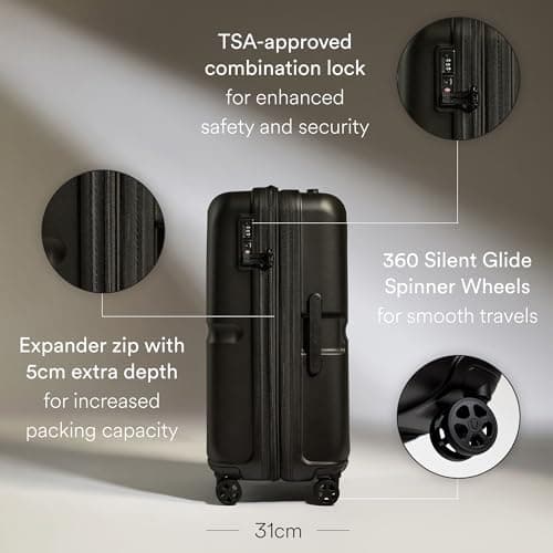 ANTLER Single Stripe Hard Shell Medium Suitcase + Laundry Bag - 68x46x31cm 89L, Expandable, Lightweight, 4 Spinner Wheels, TSA Lock - Durable Check in Luggage - Black — view 3