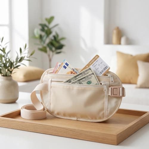 Kemay Money Belt for Travel Hidden Passport Holder, Ultra-Thin Travel Wallet Under Clothes for Men and Women, Waterproof Waist Pack for Cash, Credit Cards and Phone Khaki — view 2