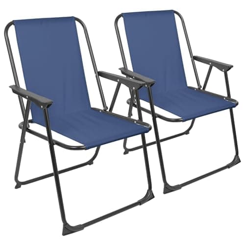 Harbour Housewares Folding Beach Chairs - Navy - Pack of 2 - Metal Outdoor Patio Seat Lightweight Portable Deck Chair for Picnic, Garden, Camping, Fishing