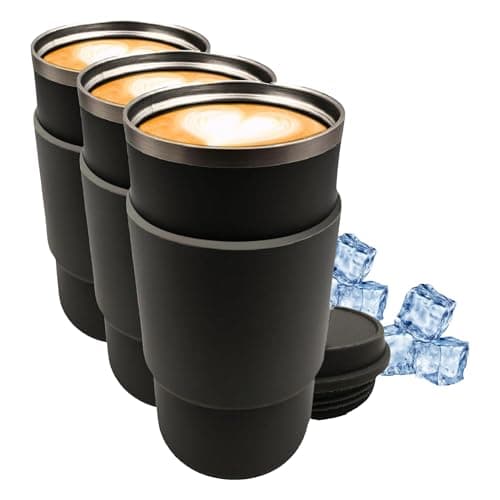 NACHLOICH Stainless Steel Travel Mug 450ml Insulated Reusable Portable Leakproof Double Wall with Lid BPA Free for Outdoor Indoor Hot & Cold Drinks Beverages (Pack of 3)