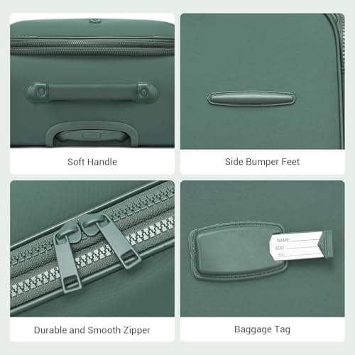 M Expandable 26" Medium Suitcase with 4 Spinner Wheels Lightweight Softside Hold Check in Luggage with TSA Lock, Green — view 5