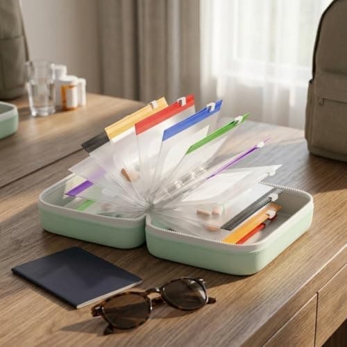 Waterproof Pill Pouch Set with 14 Flexible Bags - Clear Travel Medicine Organizer for Vitamins & Tablets - EVA Storage Case 15x6x11cm(Cyan 14*EVA) — view 3