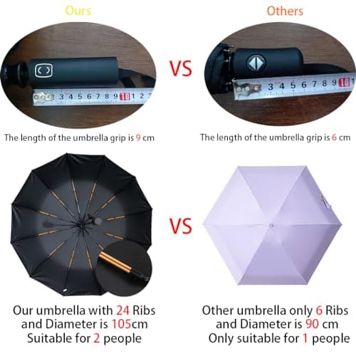 Maibar Umbrella Windproof Strong 24 Ribs Compact Umbrellas Sun UV Protection spf 50 Folding Travel Large Auto Open Close Umbrellas Umbrella (Black) — view 2