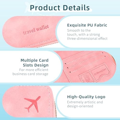 Zidoley Passport Holder Travel Wallet RFID Blocking, PU Leather Travel Document Organiser with Zipped Closure & Wrist Strap, Document Organiser, Holiday Travel Essentials for Men & Women (Pink) — view 4