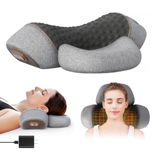 3 in 1 Neck Massager, 2026 New Heated Massage Neck Pillow, Cervical Traction Bed Back Pillow Sleeping, Deep Massage and Relaxation, Ergonomic Design