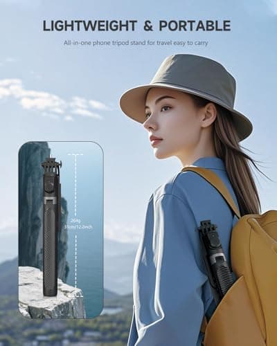 RISEOFLE Phone Tripod & Selfie Stick, 180cm Aluminum All in One Extendable Tripod for Smartphone, Portable Travel Phone Stand for Filming, with Wireless Remote for iPhone/Samsung/Android/Camera — view 6