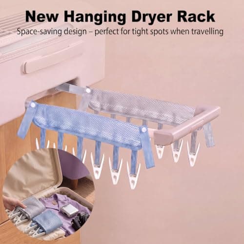Travel Drying Hanger for Heated Clothes Airer & Clothes Drying Rack Washing line, Foldable Portable Sock Hangers for drying with 6 Laundry Pegs for Underwear Bra Towel Home Cruise Outdoor 2 Pack — view 4