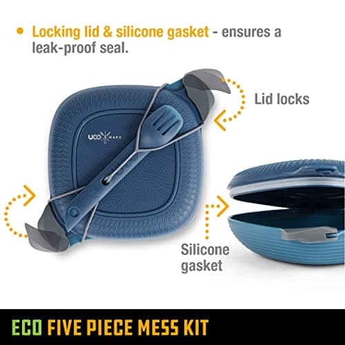UCO ECO 5-Piece Camping Mess Kit with Bowl, Plate, Switch Spork Utensil Set - Ocean Blue — view 3