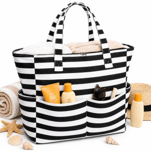 Beach Bags for Women Extra Large, Tote Bag with Zip and Medium Pockets