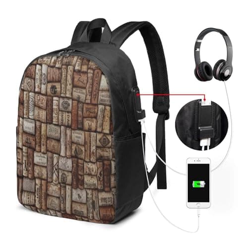 FEYUNYAN Laptop Backpack for Men Women, Durable Water-Resistant College School Backpack with USB Charging Port & Headphone Jack, Wine cork Travel Backpack for Work Business Outdoor — view 2
