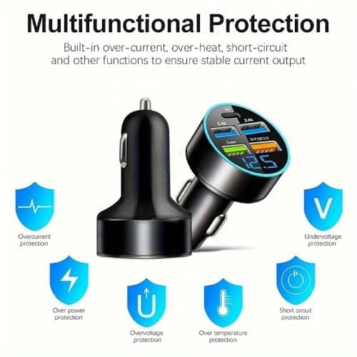 USB CAR CHARGER 5 Multi Port Car Charger 66W Super Fast Charger (4 type A Inputs/ 1 PD Input) For iphone 11/12/13/14/15 Samsung S21, S22, S23 & Google Pixel — view 6