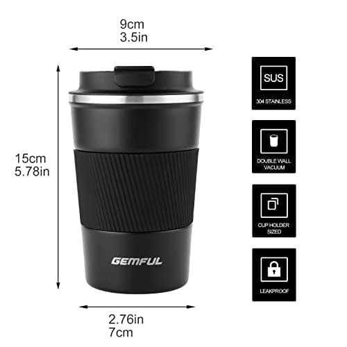 GEMFUL 380ml Insulated Travel Coffee Mug Stainless Steel Coffee Cup 2pack — view 2