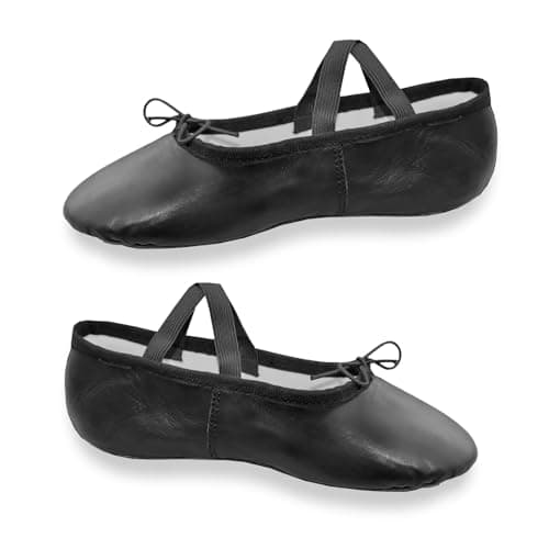Ballet Dance Shoes - Full Flat Leather Sole Dancing Shoe Yoga Gymnastic Slippers for Girls - Kids Women & Adults Black — view 6