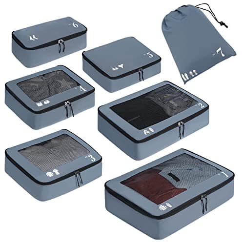 ECOHUB Packing Cubes for Suitcase 7 PCS Travel Organiser Packing Bags Recycled PET Eco Friendly Travel Accessories Shoes Bags Storage Bag Luggage Organiser Pouch(Grey)